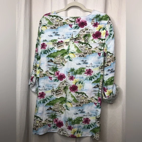 Cynthia Rowley women’s 100% linen button front floral  print blouse size… - Picture 2 of 8